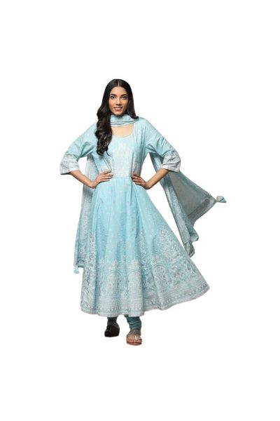 Women Cotton Anarkali Kurta Churidar Suit Set