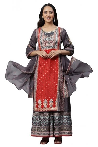 Women Rayon Printed Regular Kurta with Culottes and Dupatta