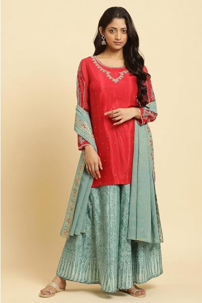 Women's Viscose Solid Kurta, Sharara & Dupatta