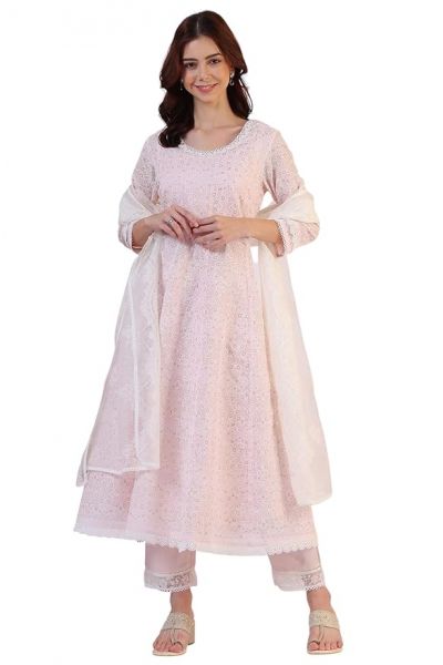 Women's Anarkali Kota Kurta & Straight Pant with Dupatta Set