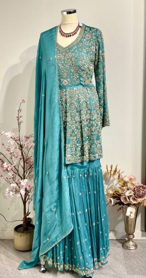 Sea Green Sequence Work Tail Sharara
