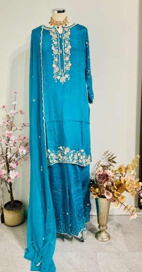 Copper Sulfate Blue silk Sharara