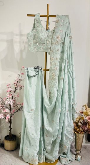 Light Sea Green chiffon silk saree