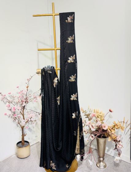 Black Satin Beneras Silk Saree