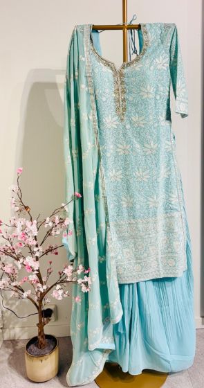 Powder Blue Thread Work Sharara