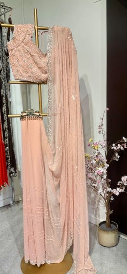 Peach  chiffon saree with embroidery blouse 