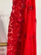 Chilli Red soft organza silk saree with 3D flower design 