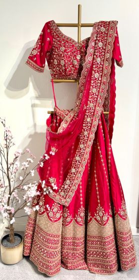 Deep Rani Pink Raw Silk Lehenga