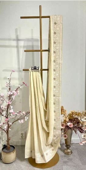 Butter colour chikankari georgette saree