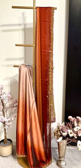 Brown N Rust Satin Saree
