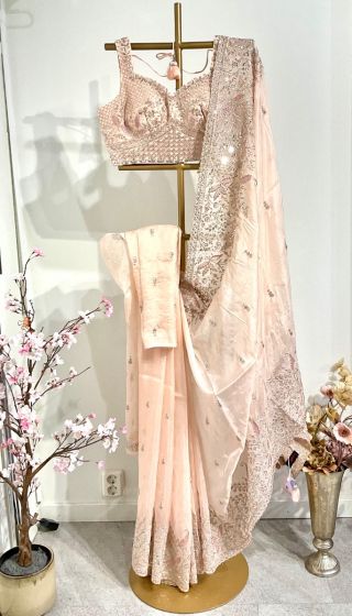 light peach organza designer saree