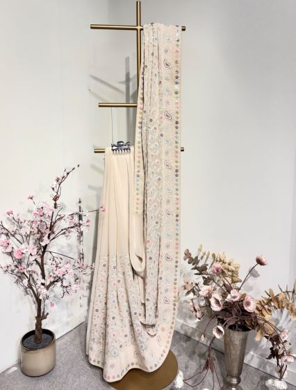 Ivory Chikankari With Multi Thread Design