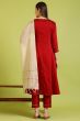 Woman Embroidered Anarkali Kurta, Slim Pants And Dupatta Set