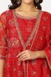 Woman Embroidered Flared Kota Kurta, Straight Pants and Dupatta