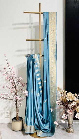 Light Blue Satin Banarasi Saree