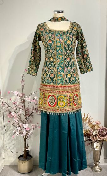 Peacock Green Heavy Zardosy Work Sharara