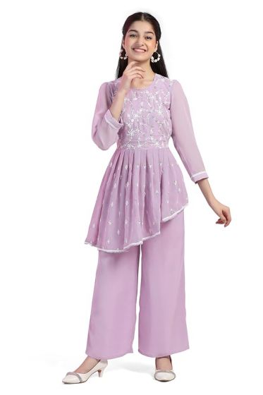 Girl's Georgette Embroidered Salwar Suit Set