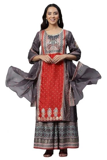 Women Rayon Printed Regular Kurta with Culottes and Dupatta