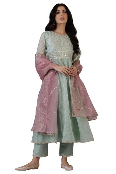 Women's Flared Kota Kurta and Pant with Dupatta Set