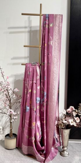 Mauve Purple Semi Silk Tusser Saree