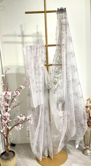 Gray net saree with embroidery 