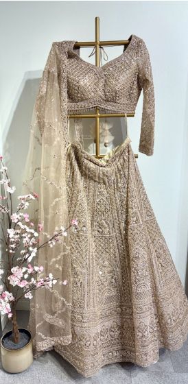 Gold Lehenga With Cut Beads Embrodery