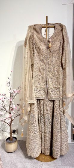 Dark Beige Mirror Work Plazo Set