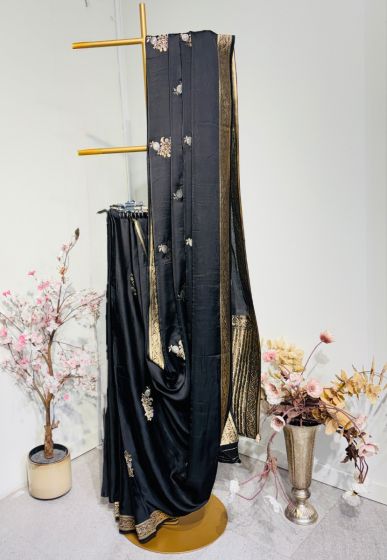 Black Satin Beneras With Flower Design Bordrer