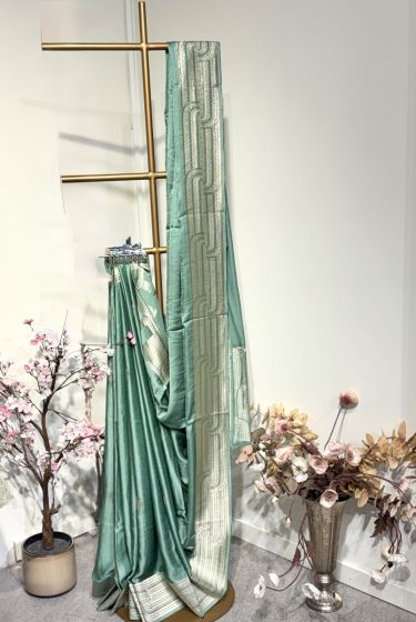 Light Mint Green Satin Beneras Saree