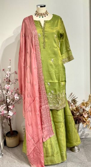Parrot Green Shimmer Sharara