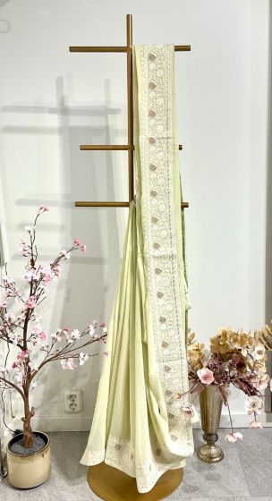 Lime green chikankari gorge saree