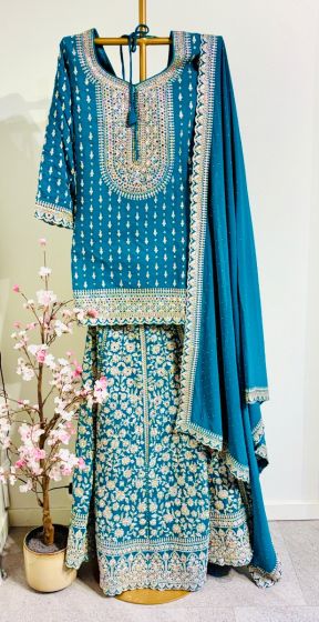Blue Colour Gorget Lehenga With Long Choli