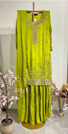 parrot green silk gharara