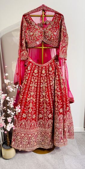 Deep Rani Pink Heavy Net Lehenga