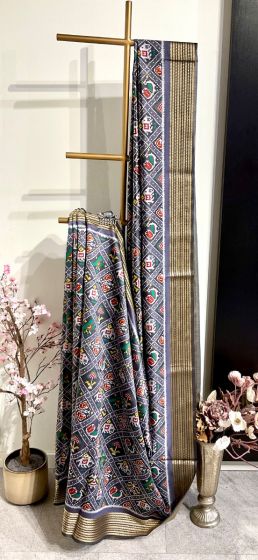 Gray Ikat Semi Silk Saree