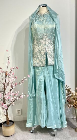 Powder Blue Shimmer Peplum Set