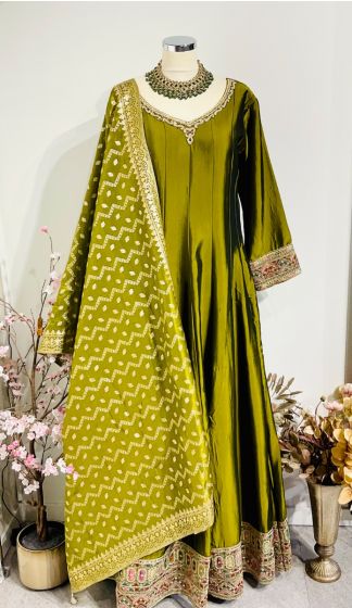 Mehendi Green Long Anarkali 