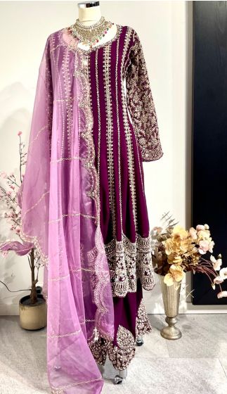 Plum Colour Mirror Work Heavy Anarkali