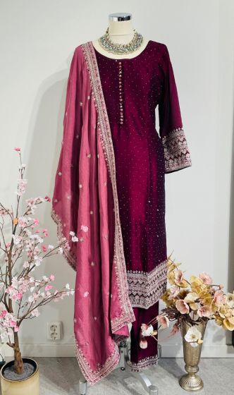 Wine colour Silk Suit