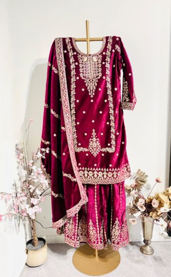 Mgenta Pink Velvet Sharara