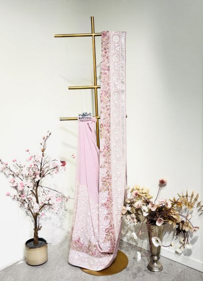 Lavander Gorget Chikankari Saree With Floral Border