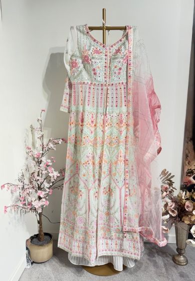 White With Multi Colour Thread Lehenga