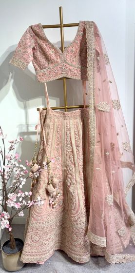 Light Baby Pink Organza Lehenga With Thread Work