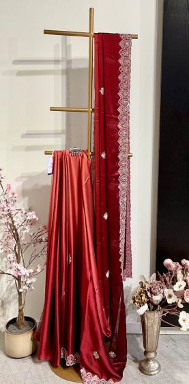 Maroon ombré  Satin Saree