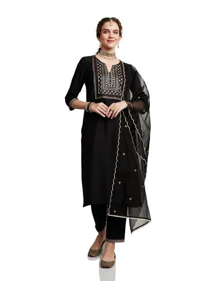 Women's Embroidered Kurta Set with Organza Dupatta