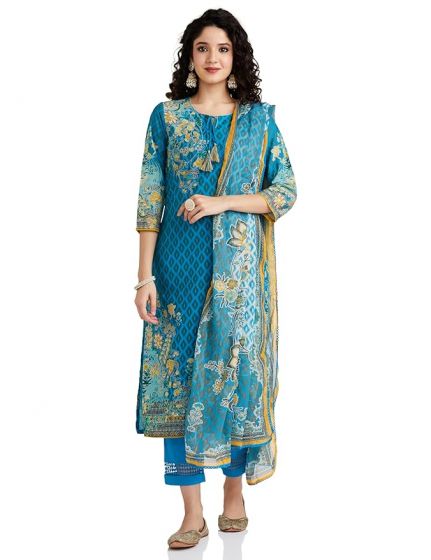 Women Cotton Straight Kurta Slim Pants Suit Set