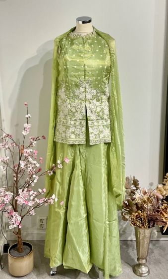 Lime Green Shimmer Peplum Set