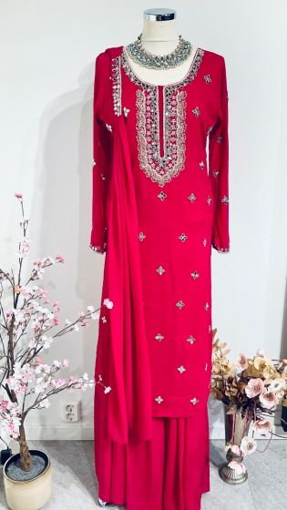 Fuchsia colour mirror salwar suit 